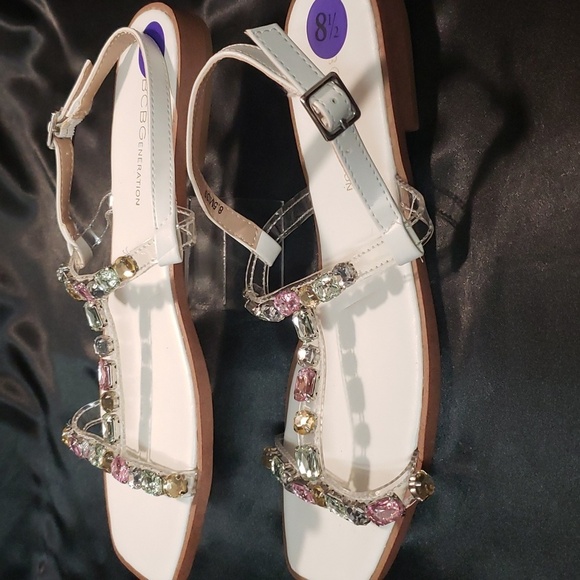 BCBGeneration White with Jewel Embellishment Strap Sandals - Picture 5 of 7